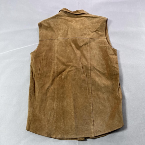 Front Line Vest Womens 14 Tan Suede Leather Button Front Collared Lined Pockets - Picture 6 of 16